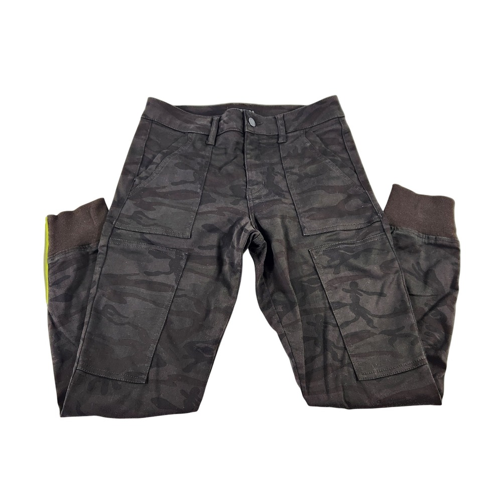 Level 99 Womens Camo‎ Cargo Jogger Pants Charcoal Grey Neon Zip Size 27 S02F57